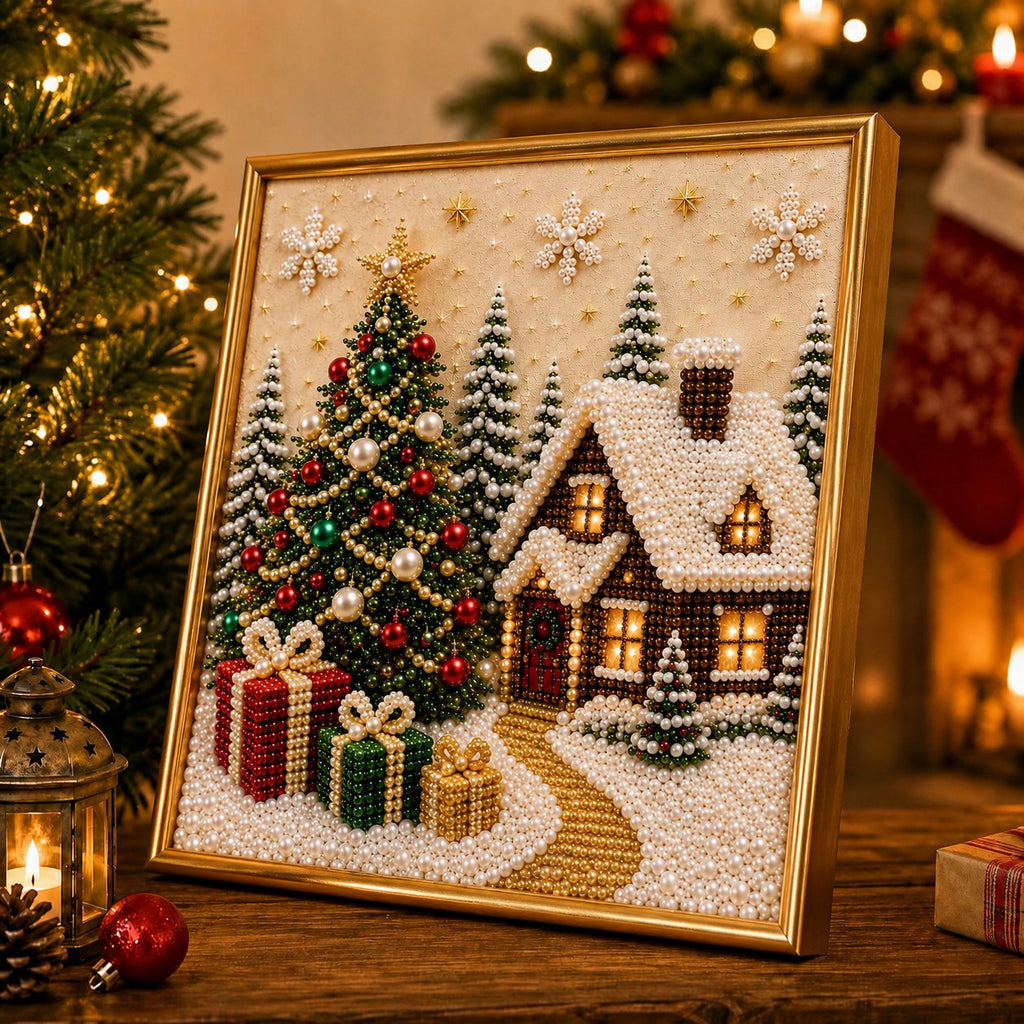 LSAT DAY 75% OFF 🎄🎅 Premium 3D Pearl Christmas Wall Art Kit | Luxury Flocked Canvas with Scratch-Resistant Non-Fading Pearl Beads DIY Holiday Decor ⛄️❄️