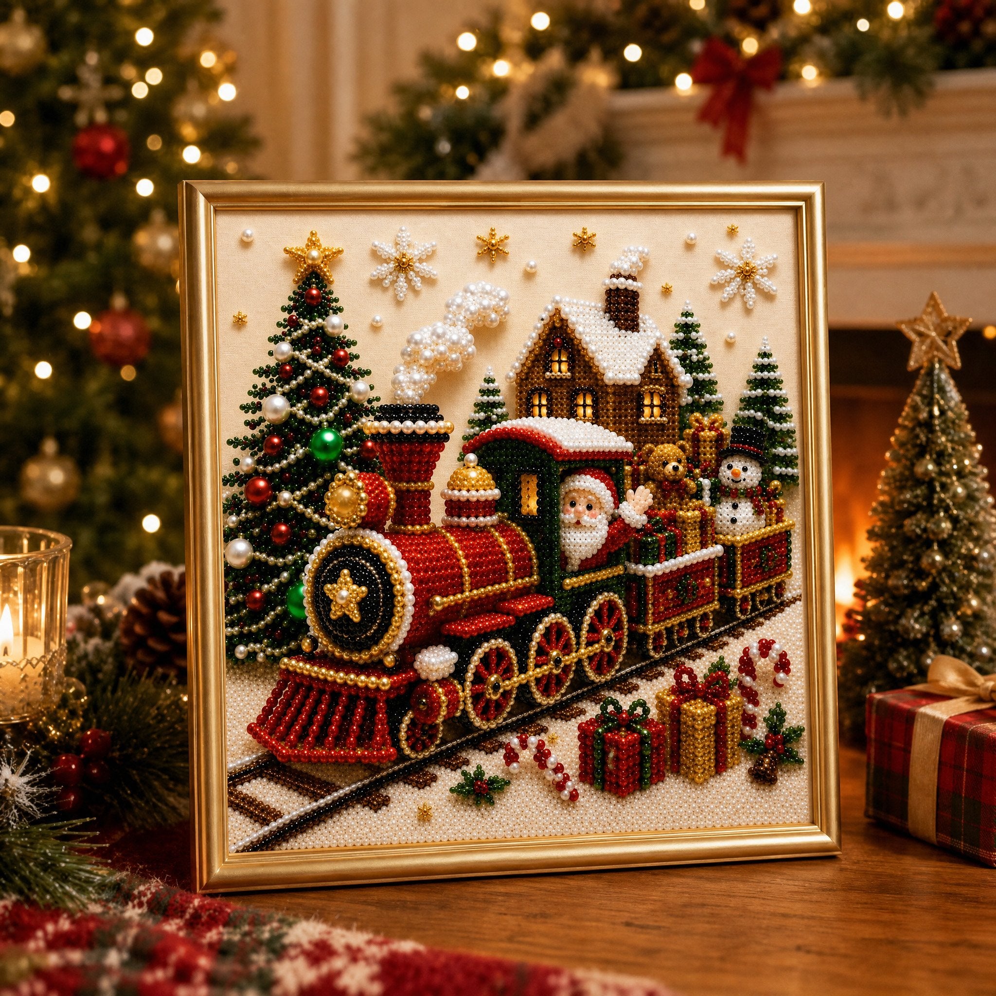 LSAT DAY 75% OFF 🎄🎅 Premium 3D Pearl Christmas Wall Art Kit | Luxury Flocked Canvas with Scratch-Resistant Non-Fading Pearl Beads DIY Holiday Decor ⛄️❄️