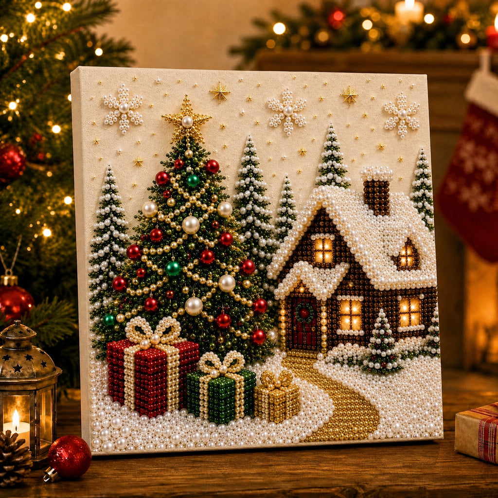 LSAT DAY 75% OFF 🎄🎅 Premium 3D Pearl Christmas Wall Art Kit | Luxury Flocked Canvas with Scratch-Resistant Non-Fading Pearl Beads DIY Holiday Decor ⛄️❄️