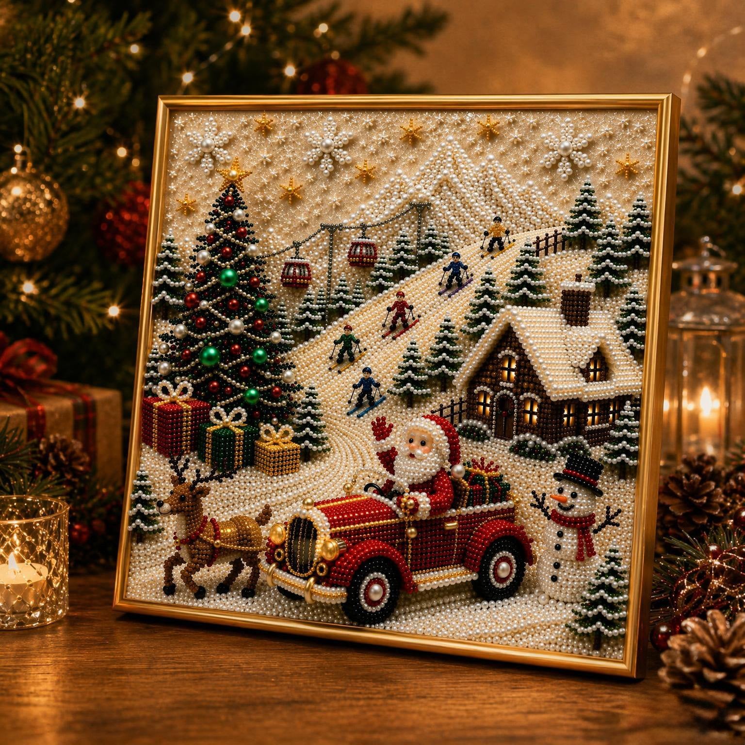 LSAT DAY 75% OFF 🎄🎅 Premium 3D Pearl Christmas Wall Art Kit | Luxury Flocked Canvas with Scratch-Resistant Non-Fading Pearl Beads DIY Holiday Decor ⛄️❄️