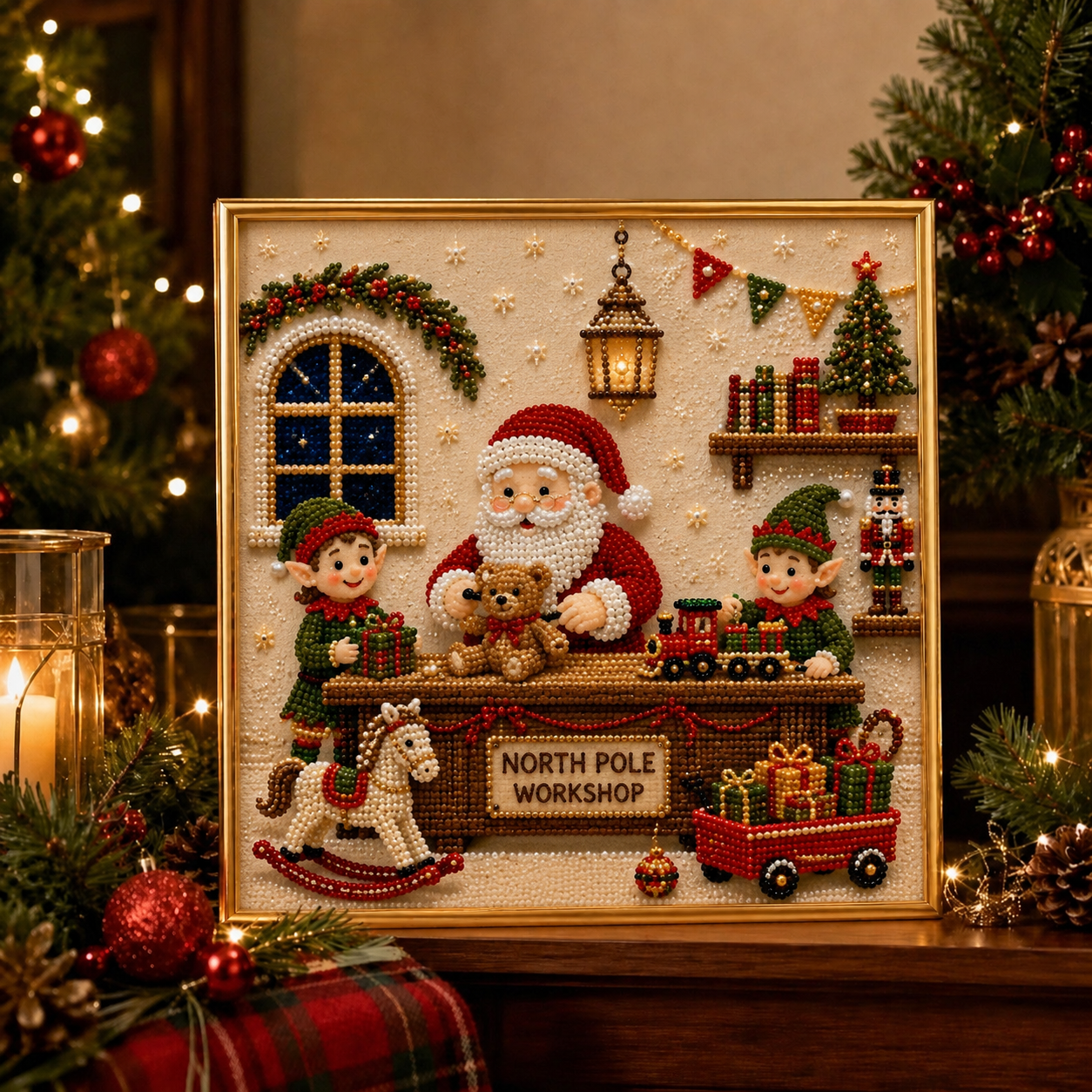LSAT DAY 75% OFF 🎄🎅 Premium 3D Pearl Christmas Wall Art Kit | Luxury Flocked Canvas with Scratch-Resistant Non-Fading Pearl Beads DIY Holiday Decor ⛄️❄️