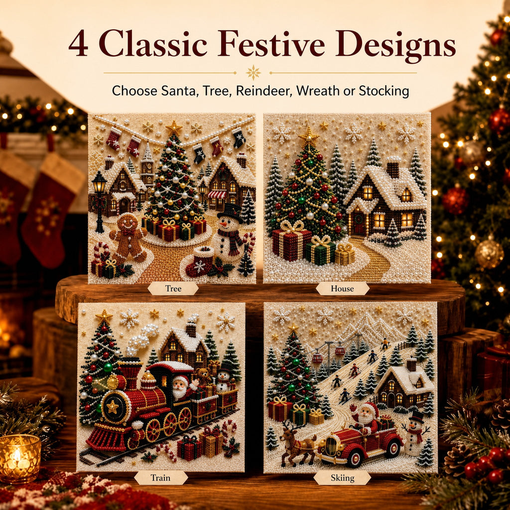 LSAT DAY 75% OFF 🎄🎅 Premium 3D Pearl Christmas Wall Art Kit | Luxury Flocked Canvas with Scratch-Resistant Non-Fading Pearl Beads DIY Holiday Decor ⛄️❄️