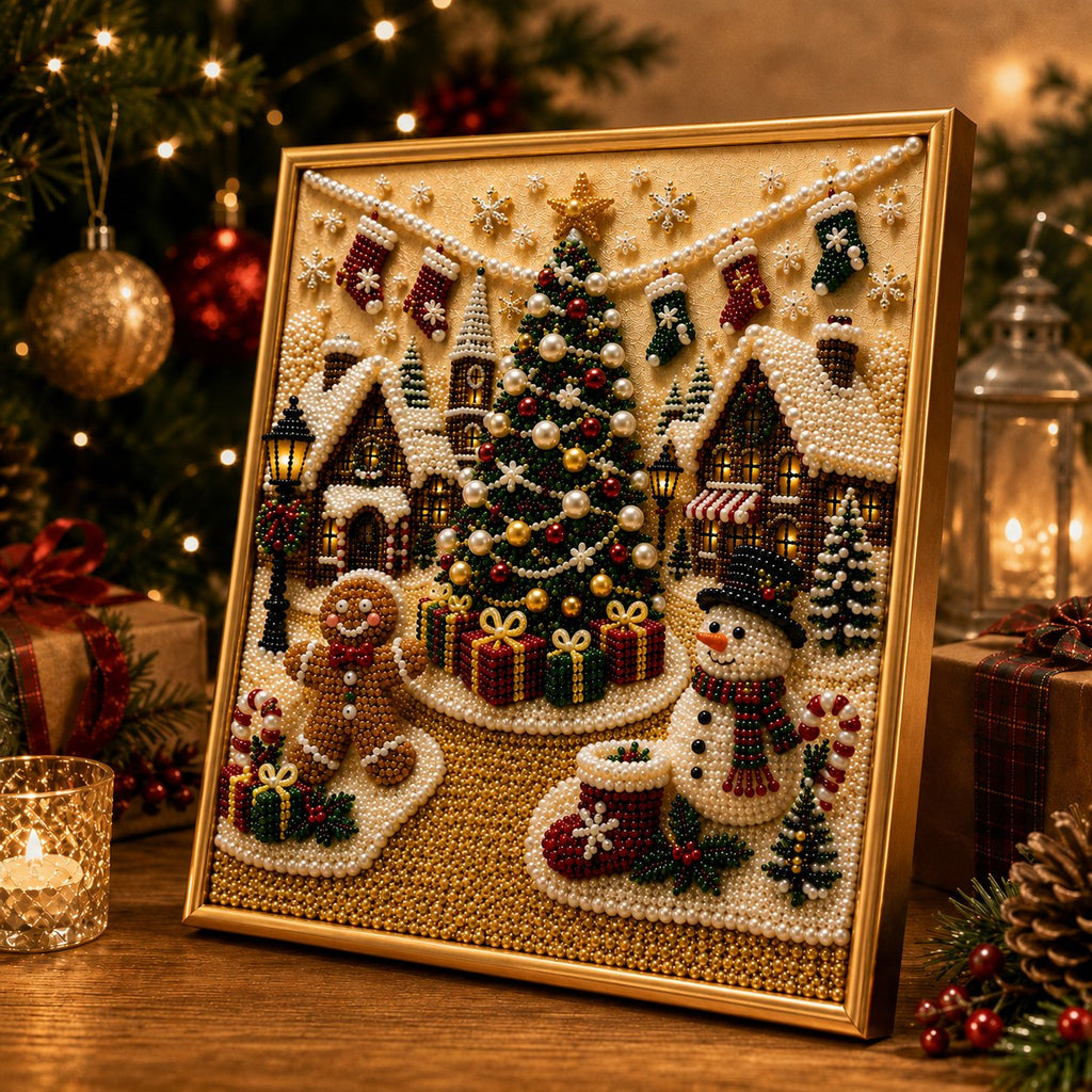 LSAT DAY 75% OFF 🎄🎅 Premium 3D Pearl Christmas Wall Art Kit | Luxury Flocked Canvas with Scratch-Resistant Non-Fading Pearl Beads DIY Holiday Decor ⛄️❄️