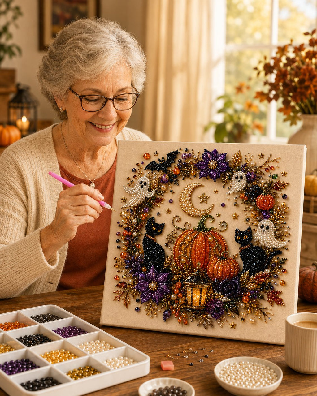 🔥 Last Day 75% OFF – 👻✨ Halloween Pearl Art DIY Kit – Turn Tiny Pearls into Spooky-Cute Magic