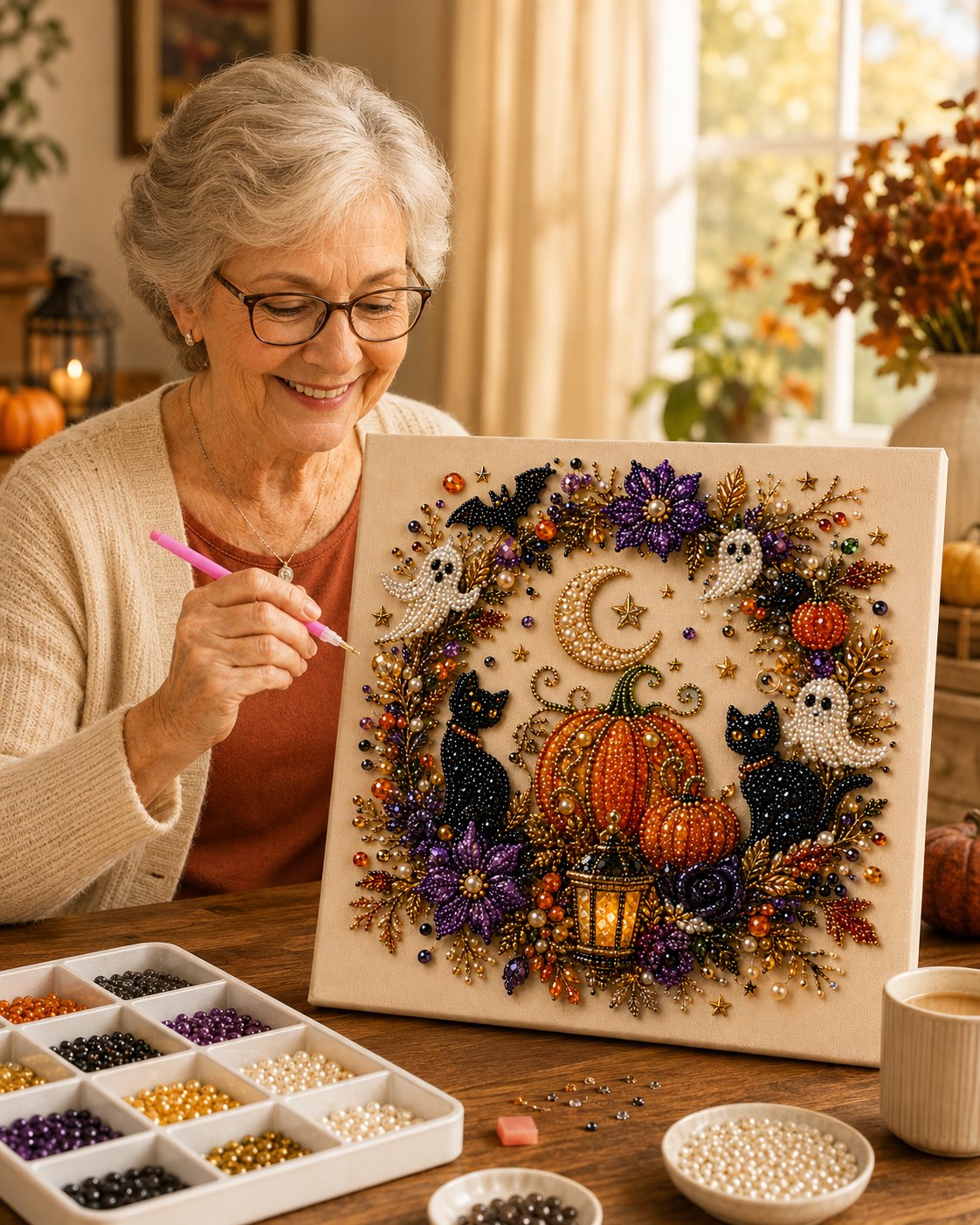 🔥 Last Day 75% OFF – 👻✨ Halloween Pearl Art DIY Kit – Turn Tiny Pearls into Spooky-Cute Magic